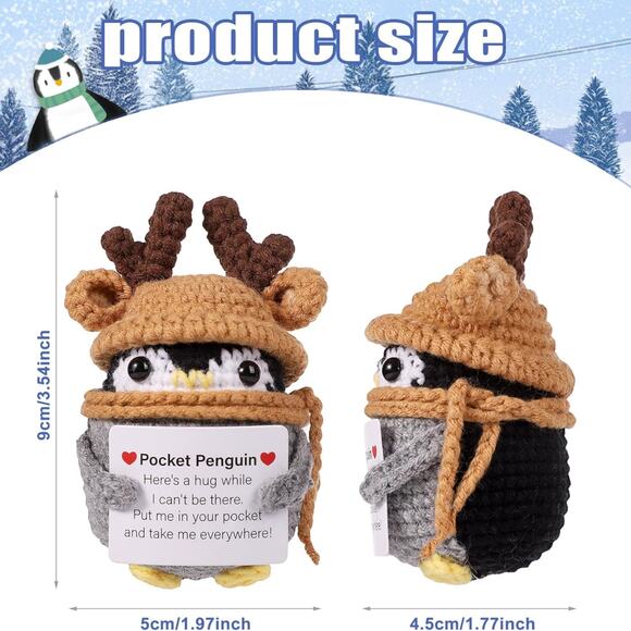 Pocket Penguin Plush with Reindeer Antlers Holiday Motivational Message Hug Gift - Picture 3 of 10
